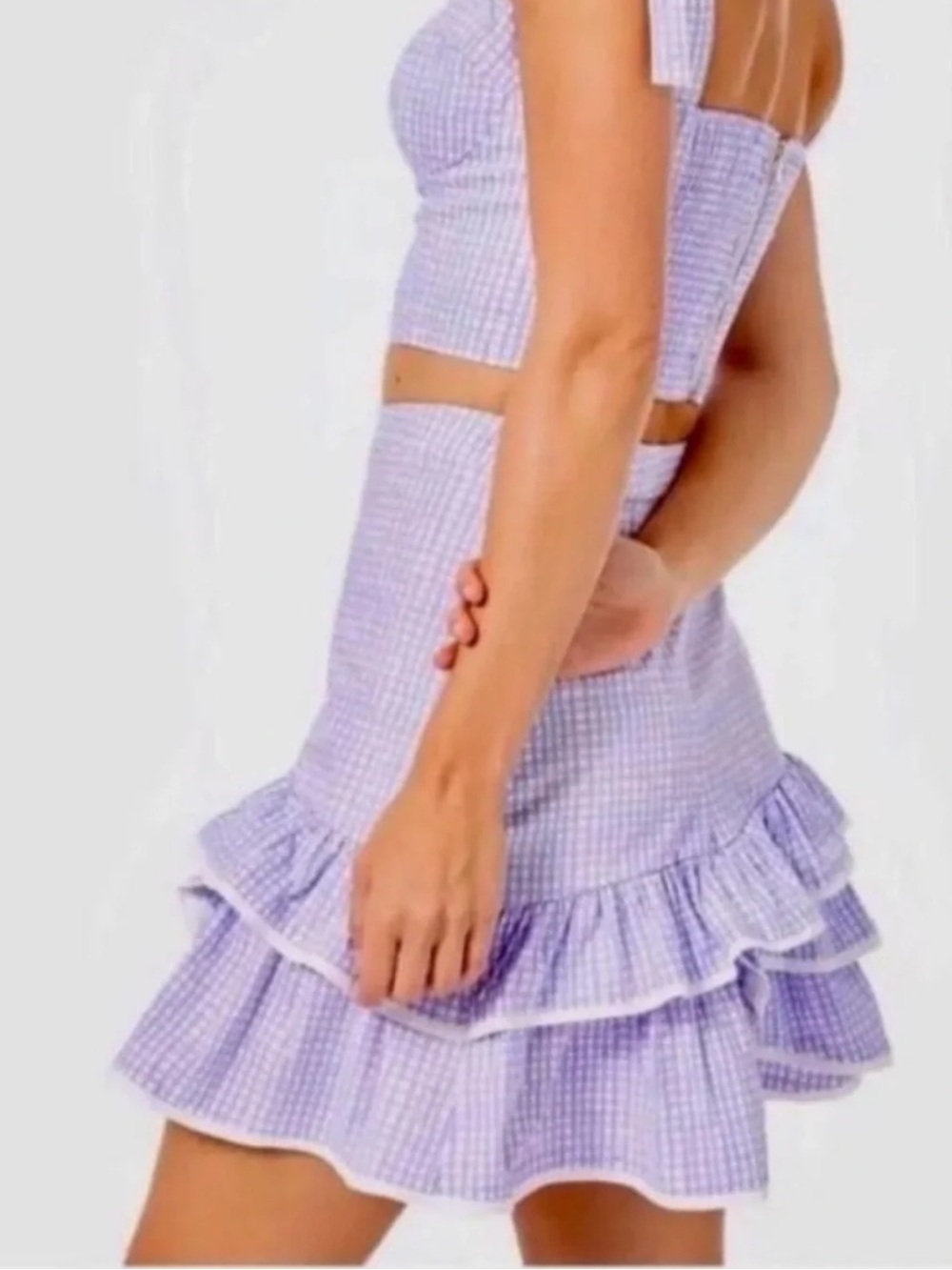 Lilly Pulitzer Rosalie Mini Skirt Lilac Gingham Mini Skirt Ruffle Tiered Size 6 - Picture 4 of 8